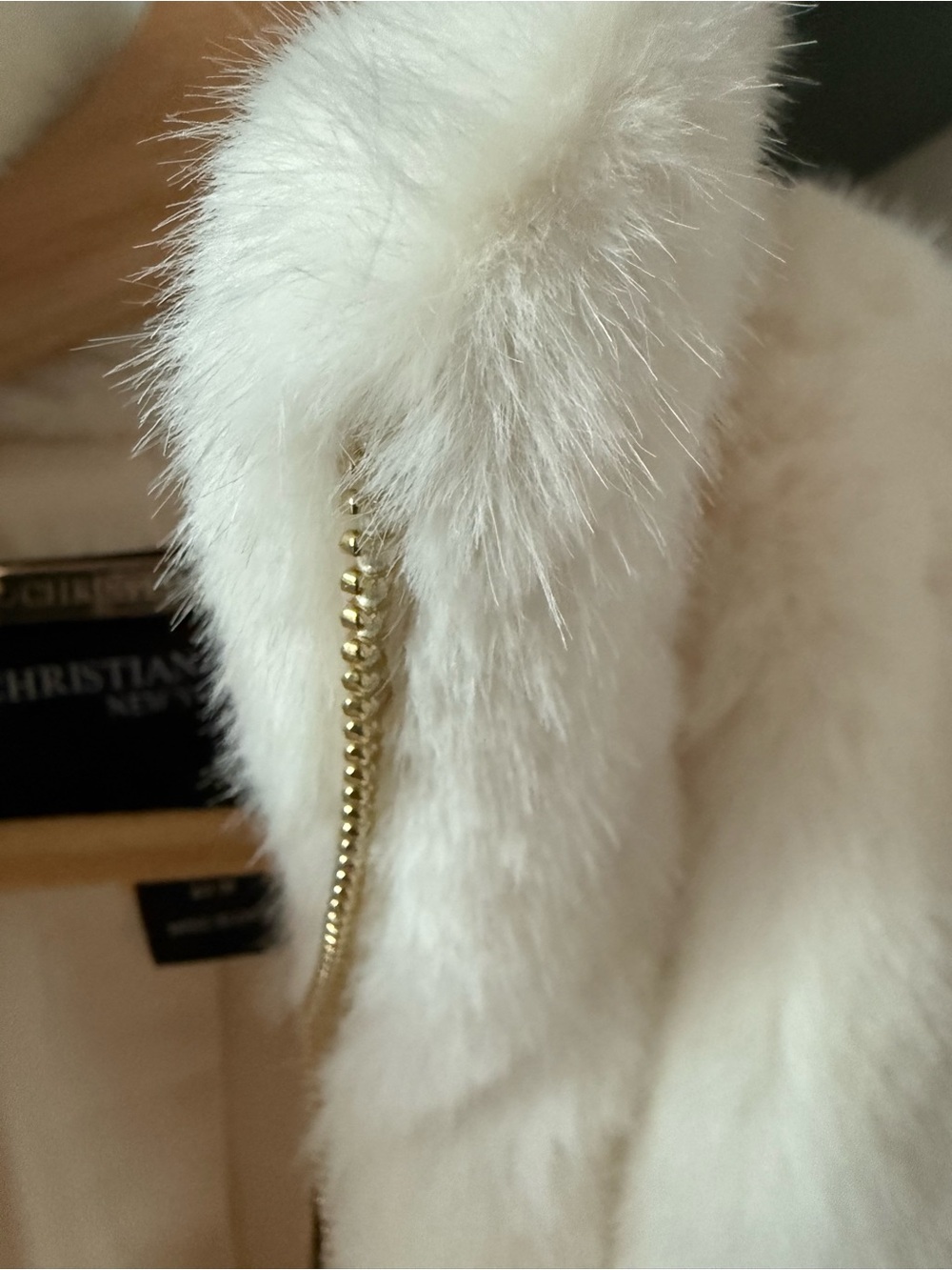 Christian Siriano Cream Faux Fur & Ribbed Sleeve Zip Jacket - Picture 9 of 10